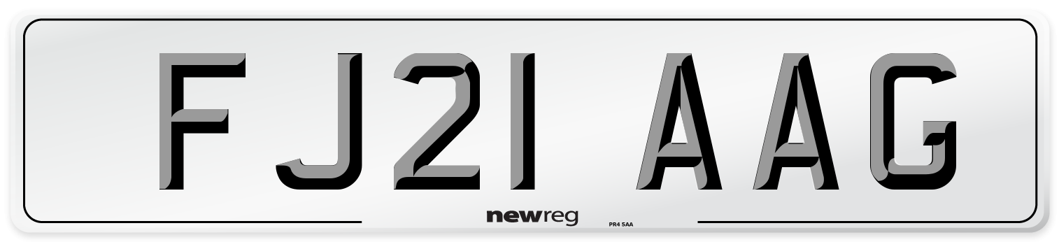 FJ21 AAG Number Plate from New Reg